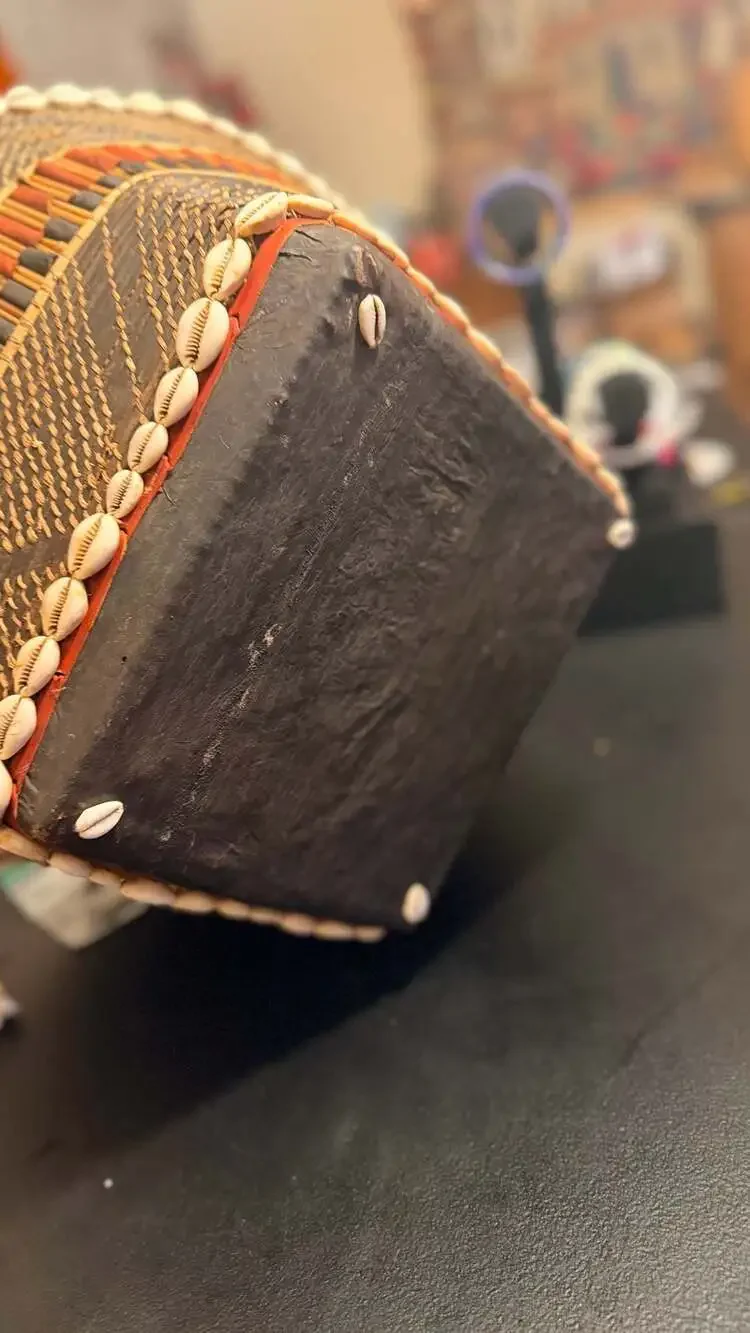 Vintage Handwoven Mossi Wedding Basket from Burkina Faso with Cowrie Shells and